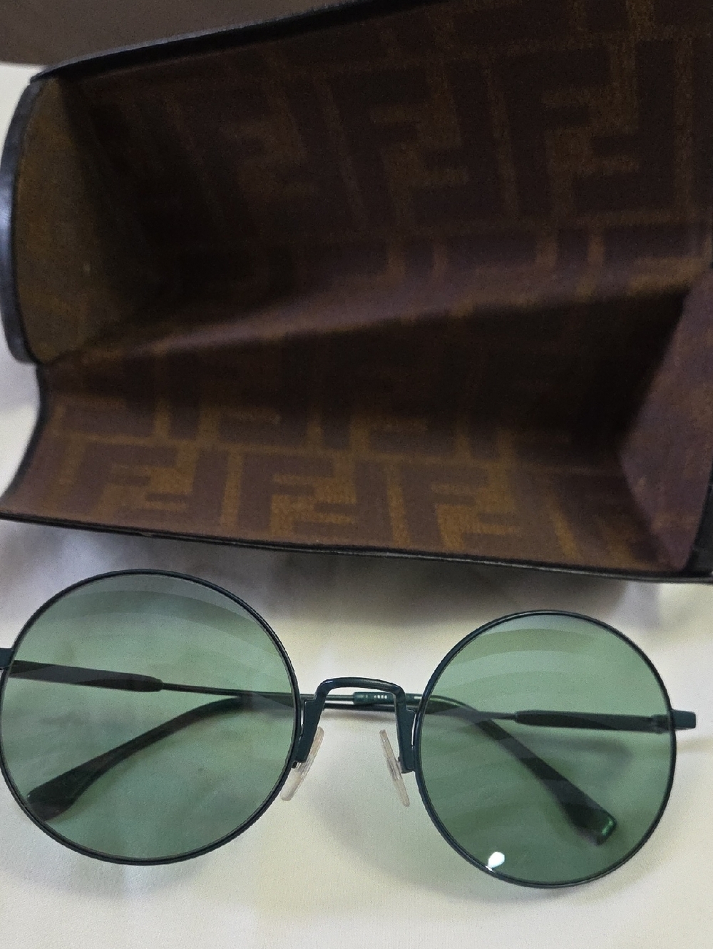 Fendi Dark Green Round Sunglasses with Monogram Case